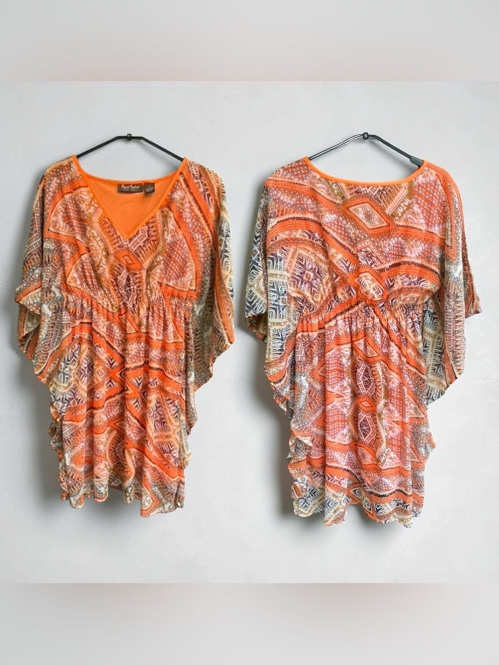 Boho Kimono Flutter Sleeve Tunic Festival Cover Up Y2K Geometric Top Small